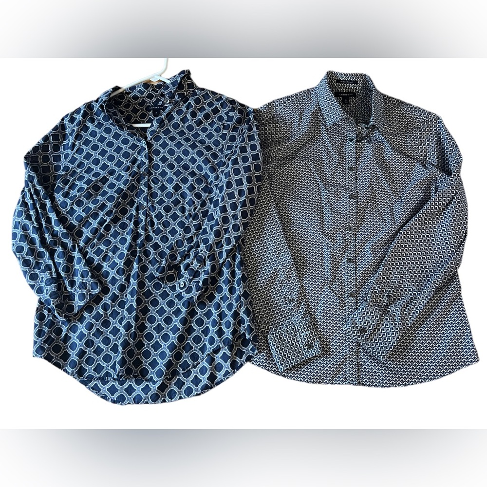 Lands End Lot of 2 Women’s Button Up Shirts Navy/White Career Casual Sz8